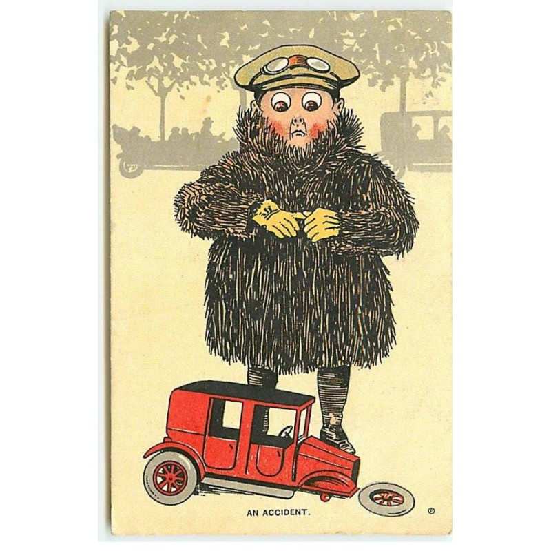 n°22841 - Fantaisie - An accident - Chauffeur près de sa petite voiture accidentée
