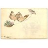 n°22843 - Carte Gaufrée - Animaux - 3 Papilllons portant des fleurs
