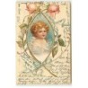n°22847 - Carte Gaufrée - Clapsaddle - Enfant dans un médaillon fait de roses
