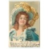 n°22853 - Paillettes - Jeune femme portant un grand chapeau avec une plume