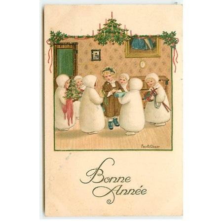 n°22855 - Bonne Année - Pauli Ebner - Enfants entourant  et offrant des cadeaux à une jeune fille