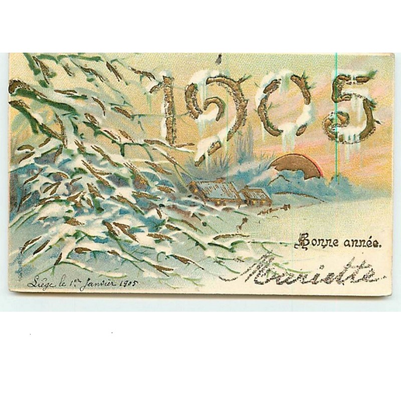 n°11543 - Carte Fantaisie - Bonne Année 1905 - Paysage Hivernal