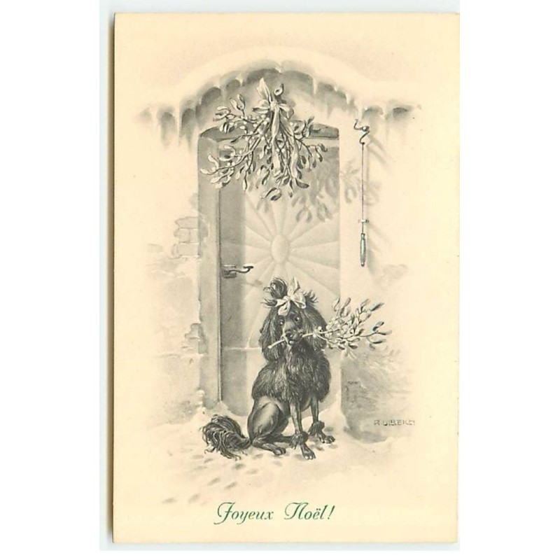 n°22875 - Noël - Joyeux Noël - MM Vienne n°891 - Caniche avec une branche de gui