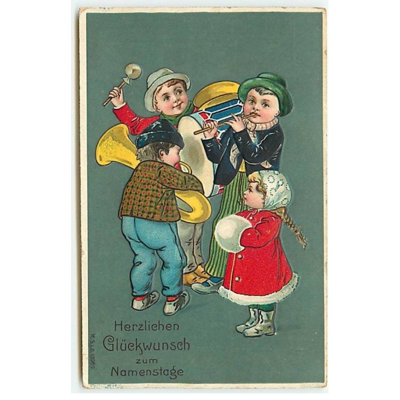 n°22883 - Carte Gaufrée - Anniversaire - MSIB n°13969 - Fanfare d'enfants