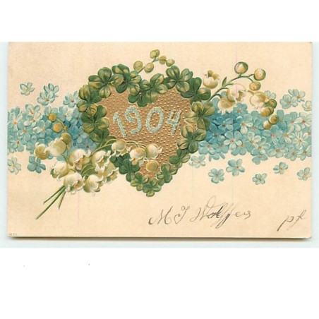 n°11544 - Carte Fantaisie Gaufrée - 1904 dans un coeur