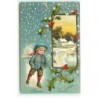 n°22891 - Carte Gaufrée - Clapsaddle - Bonne Année - Garçon près d'une maison enneigée