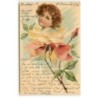 n°22896 - Carte Gaufrée - Clapsaddle - Tête d'enfant dans une rose