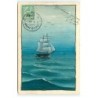 n°22915 - Fantaisie - Voilier dans la nuit - Carte peinte à la main - Cachet egyptien