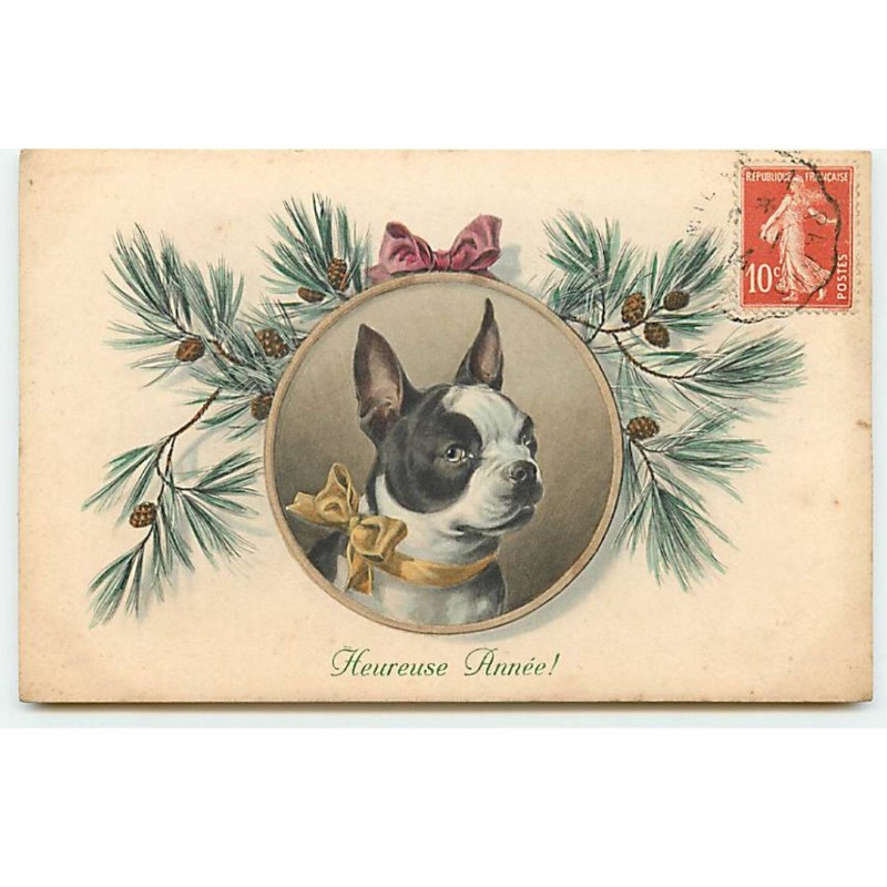 n°22928 - MM Vienne n°749 - Heureuse Année - Bouledogue Français dans un médaillon
