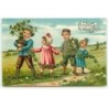 n°22931 - Carte Gaufrée - Nouvel An - Ein frohes Neues Jahr - Enfants tenant une guirlande de trèfles