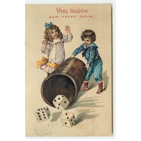 n°22932 - Carte Gaufrée - Viel Glück zum Neuen Jahre - Enfants lançant des dés