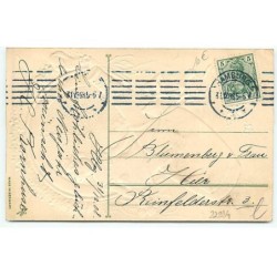 n°22934 - Carte Gaufrée - Prosit Neujahr - Fillette à califourchon sur une bouteille de champagne