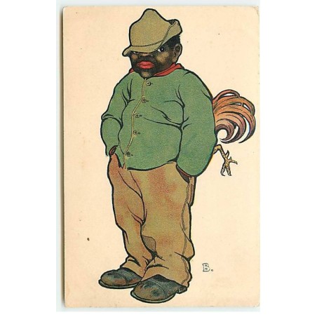 n°22937 - Fantaisie - Homme noir cachant un coq dans son dos