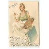 n°22943 - Fantaisie - Malerei - Jeune femme tenant des pinceaux et une palette de peintre
