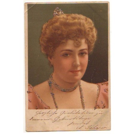 n°22953 - Carte avec des Paillettes - Jeune femme portant un collier