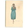 n°22965 - S. Bompard - Jeune femme portant une robe bleue et un bouquet de roses