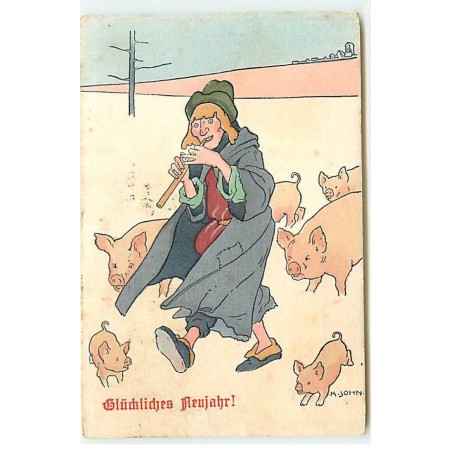 n°22967 - MM Vienne n°235 - N. John - Glückliches Neujahr - Femme jouant du pipeau entourée de cochons