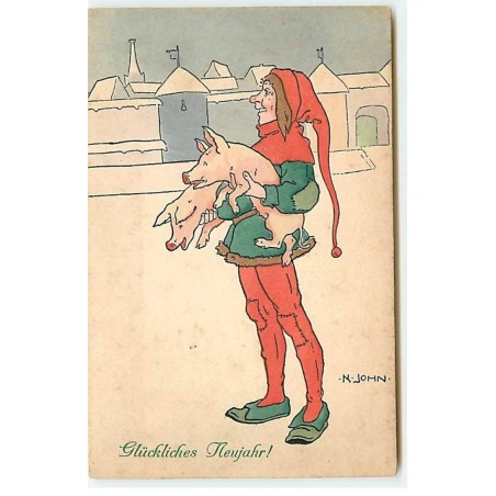 n°22968 - MM Vienne n°235 - N. John - Glückliches Neujahr - Homme portant des cochons