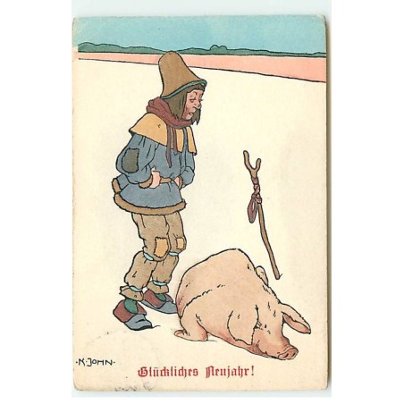n°22969 - MM Vienne n°235 - N. John - Glückliches Neujahr - Homme regardant un cochon couché