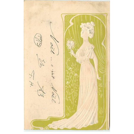 n°22971 - Carte Gaufrée - Art Nouveau - Jeune femme de profil portant un bouquet