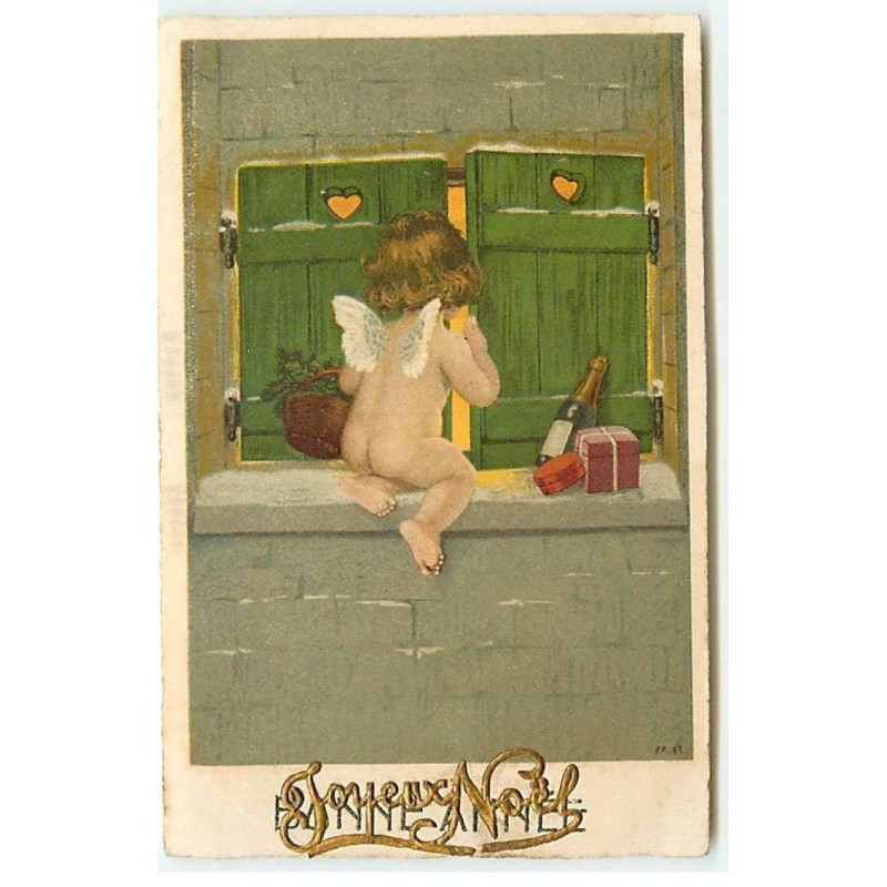 n°22972 - Flatscher - Joyeux Noël - Ange regardant par une fenêtre fermée par des volets