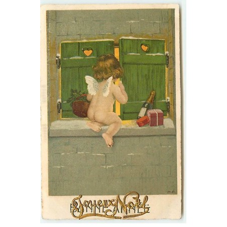 n°22972 - Flatscher - Joyeux Noël - Ange regardant par une fenêtre fermée par des volets
