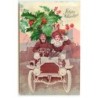 n°22973 - Carte Gaufrée - Fröhliche Weihnachten - Couple dans une voiture, sous un bouquet de houx