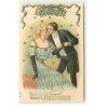 n°22975 - Carte Gaufrée - Fröhliche Weihnachten - Un homme embrassant une femme sous un bouquet de gui