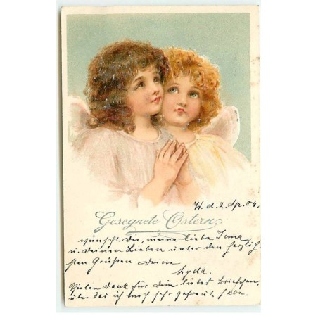 n°22978 - Carte Gaufrée - Gesegnete Ostern - Deux anges priant