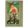 n°22980 - Carte Gaufrée - Fröhliche Ostern - Jeune fille regardant des lièvres