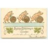 n°22984 - Carte Gaufrée - Herzlichen Glückwunsch zum neuen Jahre - Cochons poussant des pièces d'or