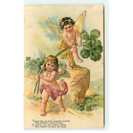 n°22990 - Carte Gaufrée - Trägst du sie heim .... di Liebe - Anges portant des trèfles