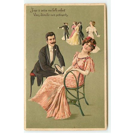 n°22994 - Carte Gaufrée - J'ose à peine ma belle enfant ... sentiments - Homme près d'une jeune femme assise