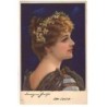 n°23004 - Fantaisie - Jeune femme de profil, avec des fleurs dans les cheveux - Carte avec paillettes