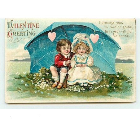 n°11581 - Carte Fantaisie Gaufrée - Valentine Greeting - Clapsaddle - Enfants sous un Parapluie