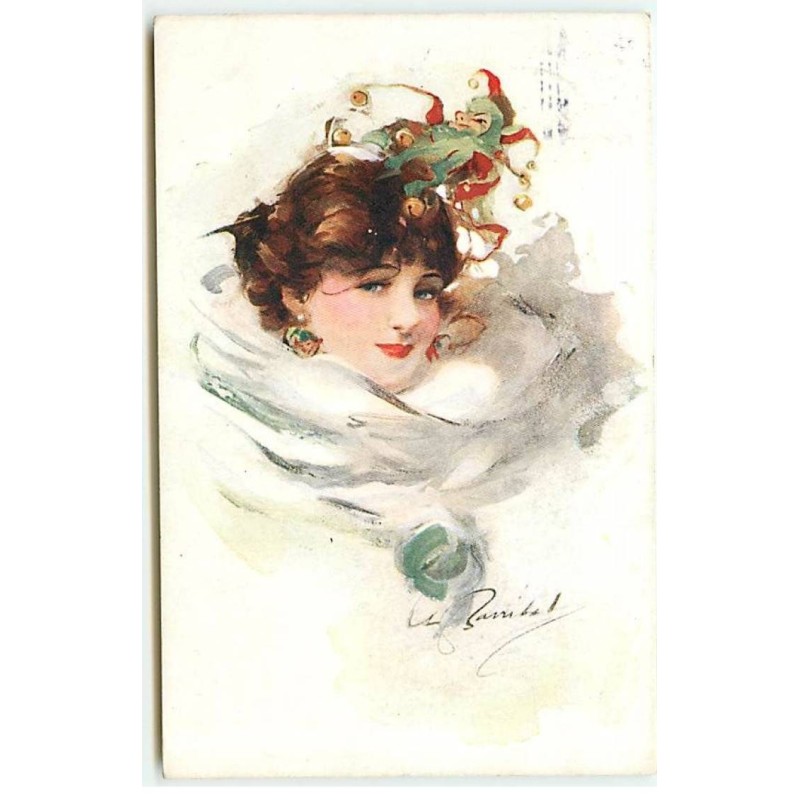n°23014 - MM Vienne n°882 - W. Barribal - Portrait d'une jeune femme, avec un chapeau en forme de lutin avec des grelots
