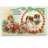 n°11583 - Carte Fantaisie Gaufrée - Gelukkig Nieuwjaar - Angelot et Saint Bernard