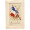 n°23053 - Carte Brodée - Souvenir - Drapeau français, et fleurs