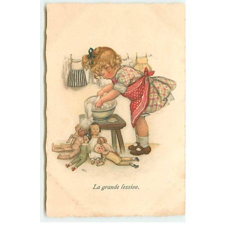 n°23059 - SB Pearce - La Grande Lessive - Fillette lavant le linge de ses poupées