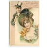 n°23065 - Illustrateur - U.S.M. - Homme montrant une jeune femme portant un chapeau vert, sur une affiche