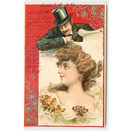 n°23066 - Illustrateur - U.S.M. - Art Nouveau - Homme montrant une jeune femme, sur une affiche