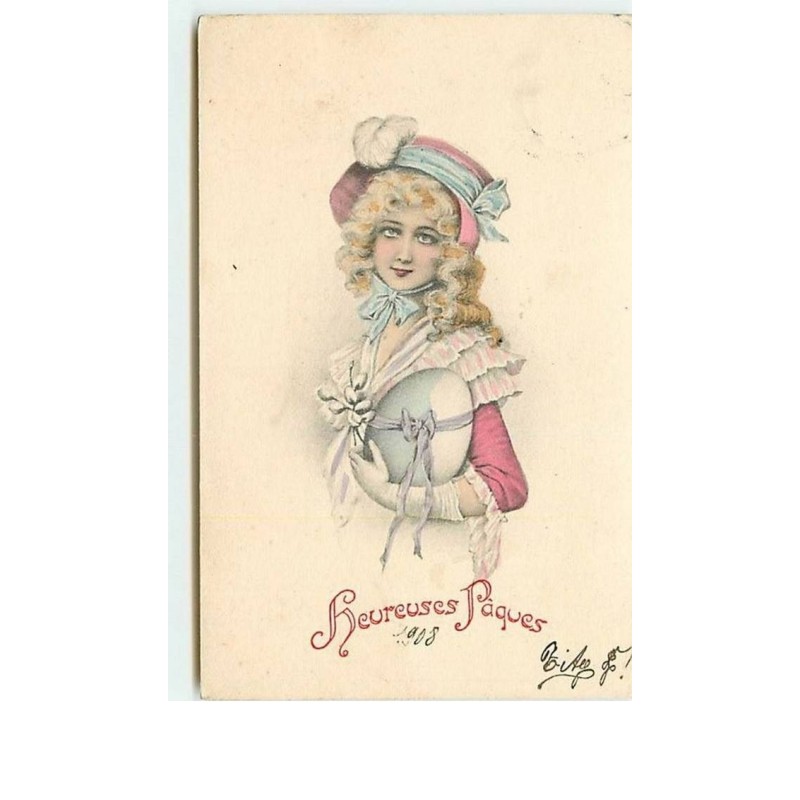 n°11588 - Carte Fantaisie - Heureuses Pâques - Fillette avec un Oeuf