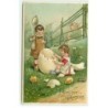 n°23078 - Carte Gaufrée - Pâques - Fröhliche Ostern -Enfants, un écalant un oeuf