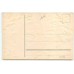 n°23079 - Carte Gaufrée - Pâques - Fröhliche Ostern -Garçon décorant un oeufs, entouré de fleurs de coton
