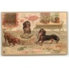 n°23095 - Chiens - Teckels mettant des écrevisses dans un panier - dackel