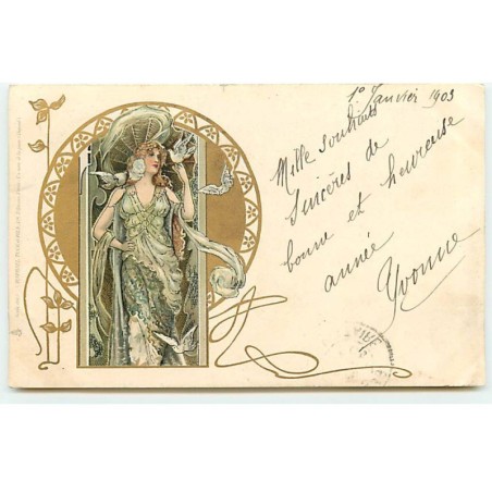 n°23102 - Eva Daniell - Art Nouveau - Femme et Oiseaux