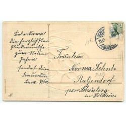 n°23123 - Carte Gaufrée - Prosit Neujahr  - Enfant sur une luge perdant des pièces de monnaie