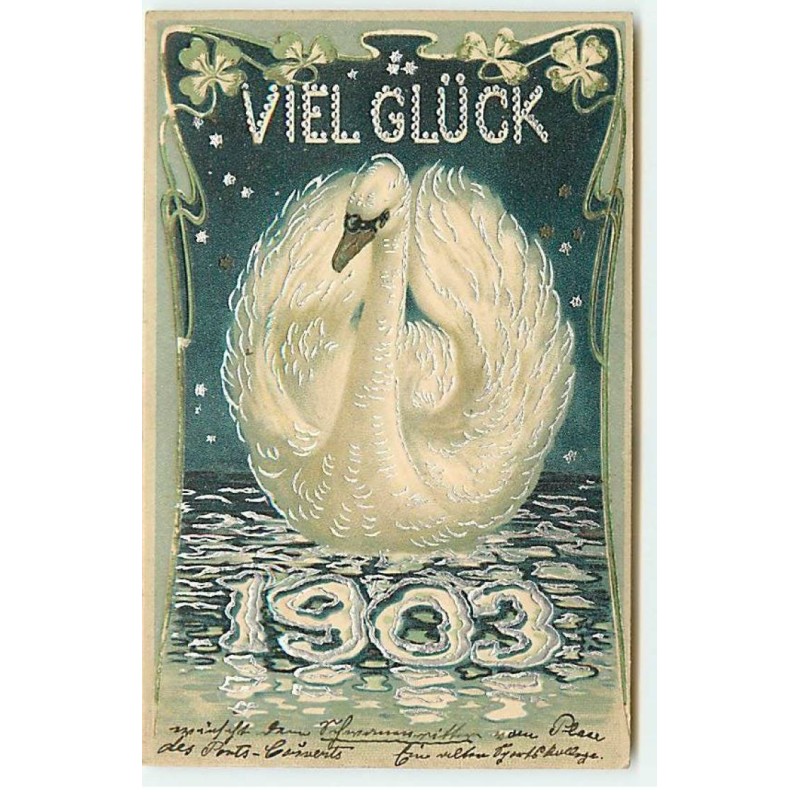 n°23126 - Carte Gaufrée - Viel Gluck 1903 - Art Nouveau - Cygne