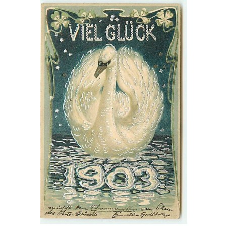 n°23126 - Carte Gaufrée - Viel Gluck 1903 - Art Nouveau - Cygne