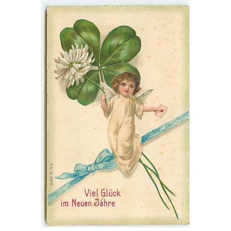 n°23130 - Carte Gaufrée - MSIB n° 13972 - Nouvel An - Angelot avec un Trèfle